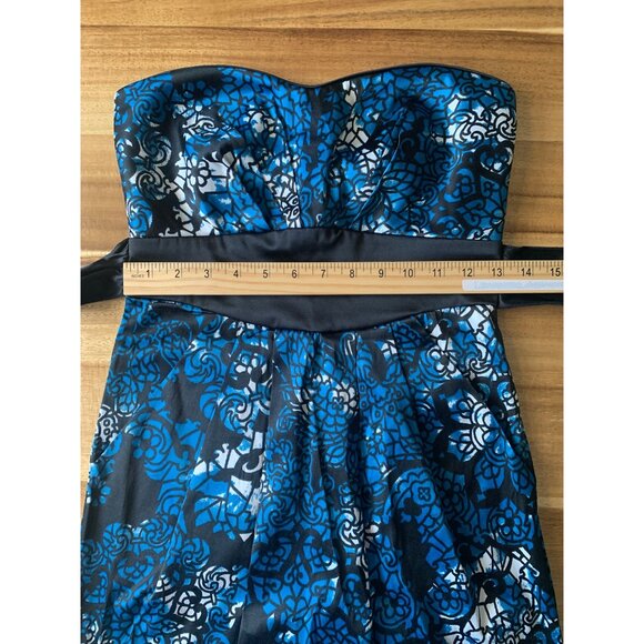 Trixxi Juniors Strapless Blue & Black Floral Pleated Dress With Bow Back Size 5 - Picture 9 of 13